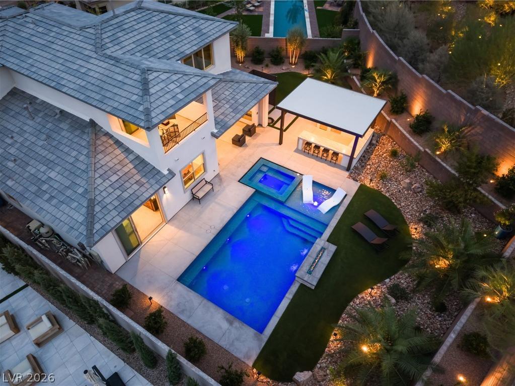 Aerial view of 127 Malpaso showcasing stunning Red Rock mountain views